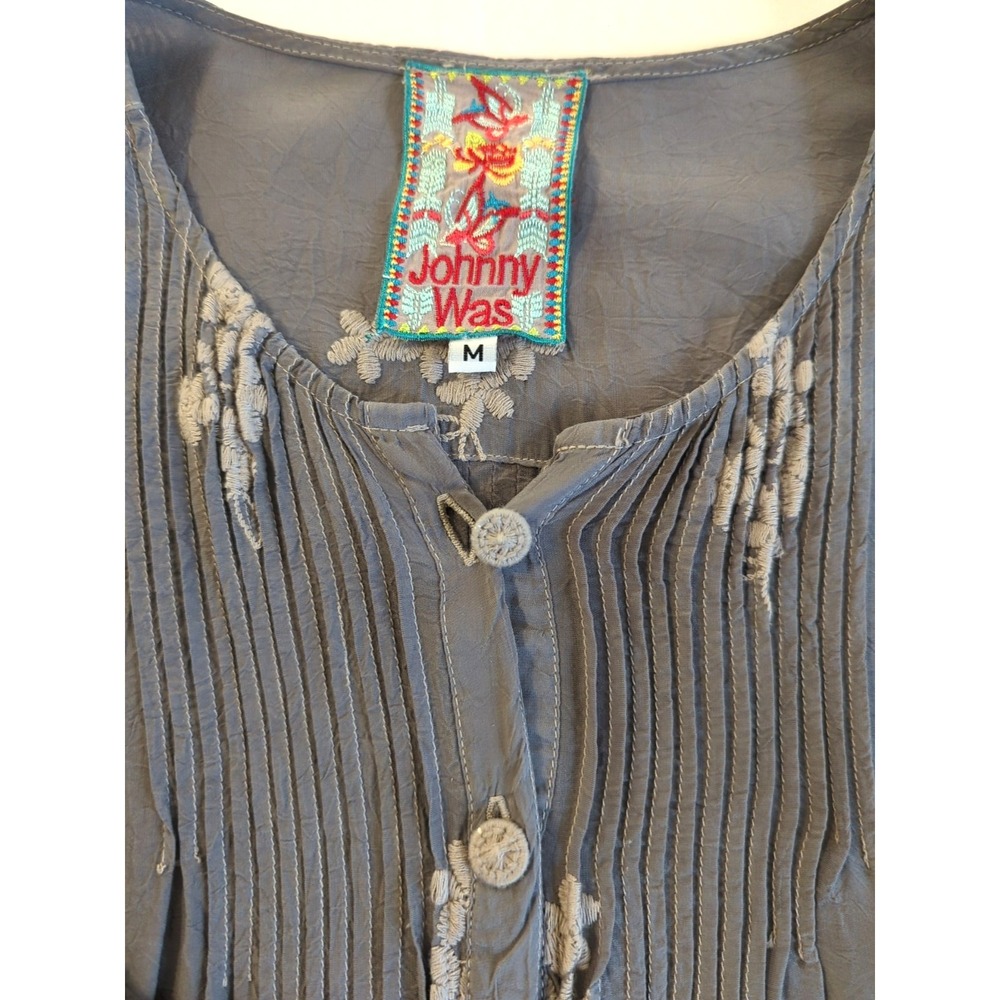 Johnny Was Tunic Top M Heavily Embroidered Button Up Pleated Fairy Inspired Chic - Picture 3 of 7
